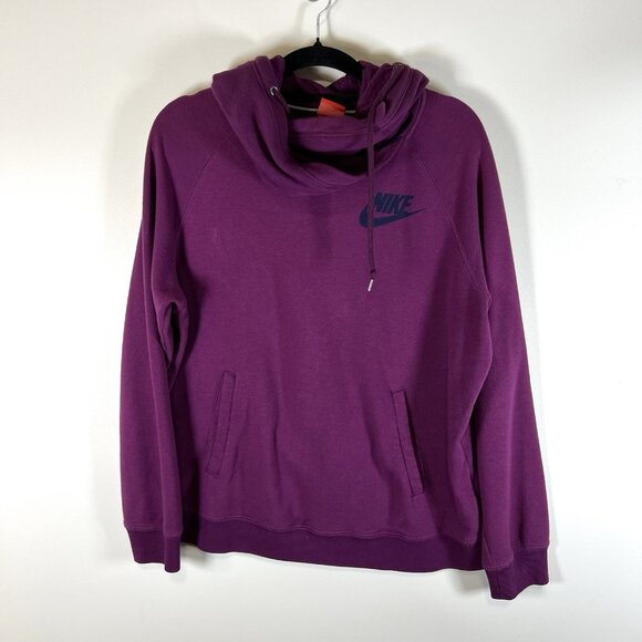 Nike Swoosh Purple Cowl Neck‎ Line Drawstring Hoodie Women's Size XL Athletic - Picture 1 of 10